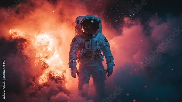 Obraz Astronaut in fiery nebula