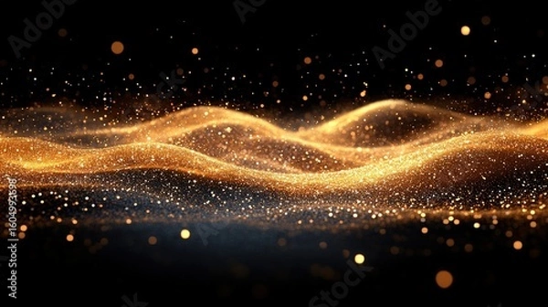 Obraz Abstract gold particles flowing on dark background