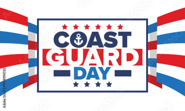 Fototapeta U.S. Coast Guard Day in United States. Federal holiday, celebrated annual in August 4. Sea style. Design with anchor and shield. Patriotic element. Poster, greeting card, banner and background
