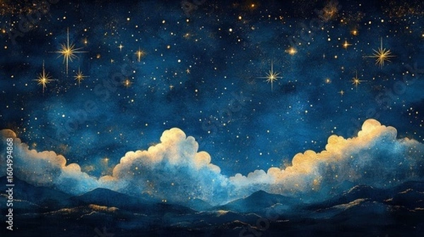 Obraz Night sky with clouds and mountains