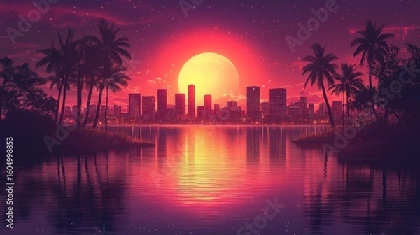 Obraz Tropical city at sunset
