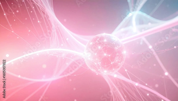 Fototapeta Complex dynamic cellular connections of neural networks with glowing lines and nodes in shades of blue, violet and neon green in the flow of signals and substances