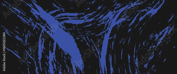 Obraz Abstract dark background with bold blue brush stroke texture on black canvas. Ideal for grunge-style posters, edgy designs, or artistic backdrops. High-contrast composition with raw energy.