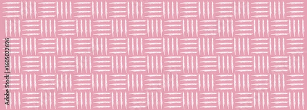 Obraz Seamless pink geometric pattern with hand-drawn white brush stroke grid design. Ideal for textile, wallpaper, and packaging projects. Modern abstract background with a soft artistic feel.