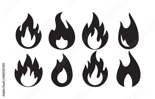 Fototapeta Black Flame Icon Set. Collection of Stylized Fire Silhouettes. Victor illustration eps10