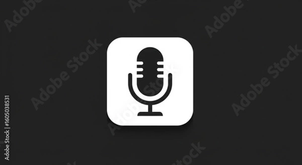 Fototapeta White microphone icon centered on a rounded square, set against a dark gray background.