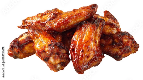 Obraz Pile of Delicious Glazed Chicken Wings on Transparent