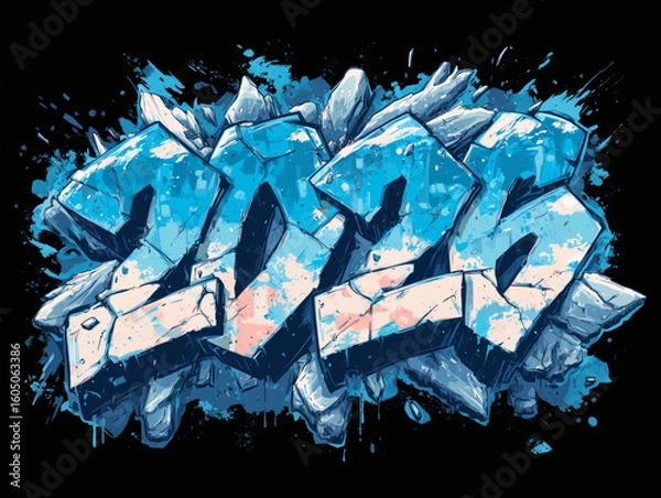 Obraz Stylized graffiti number 2026 with a cracked ice