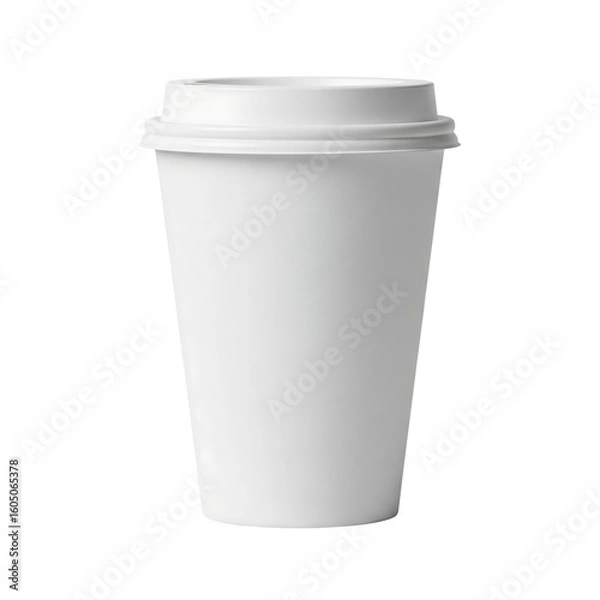 Fototapeta White disposable paper coffee cup with lid. To go beverage mockup for cafe. Isolated on transparent background, png