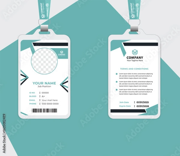 Fototapeta editable employee id card design, modern corporate badge template, perfect for hr, offices, and staff identity. easy customization and print.
