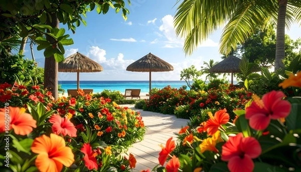 Obraz Exotic tropical garden, beachside view