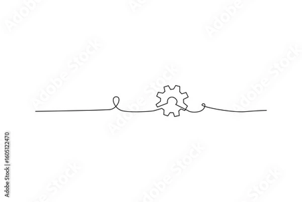 Fototapeta Continuous line art of gear, representing process or mechanism White background with black line Simple design