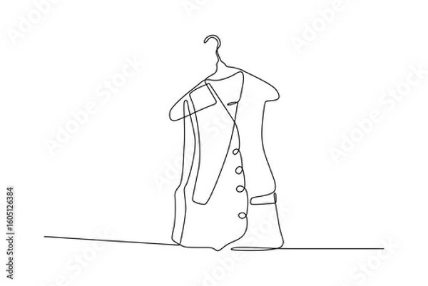 Fototapeta Line art drawing of a waistcoat on a hanger Minimalist design with buttons Clean lines