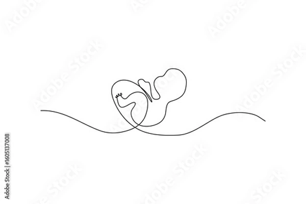 Fototapeta Simple continuous line art depicting an embryo, baby in the womb, on white backdrop