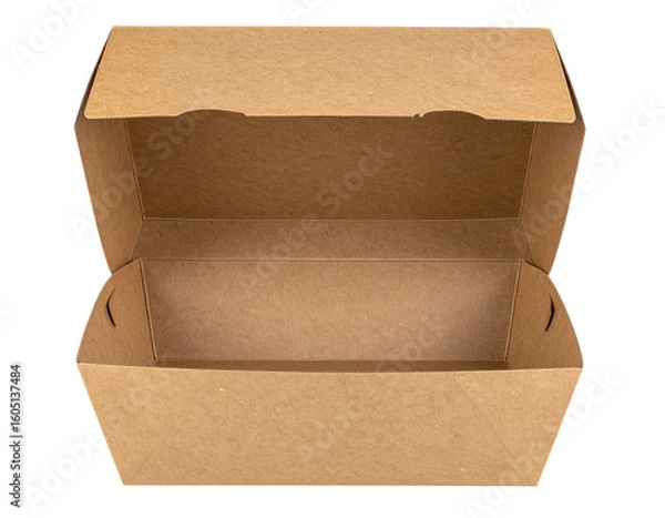 Fototapeta Close-Up of Open Craft Brown Burger Eco Box with Focus Stacking, Isolated on Transparent Background