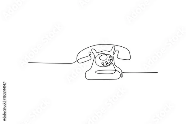 Fototapeta Single-line drawing of an old rotary phone on a white background Continuous art