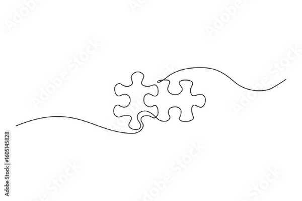 Fototapeta A continuous, single line art illustration of two puzzle pieces intertwined Illustrates connection