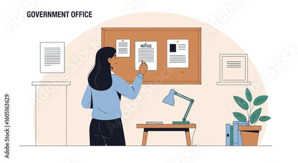 Fototapeta Organizing Documents And Notices On A Cork Board In A Modern Government Office