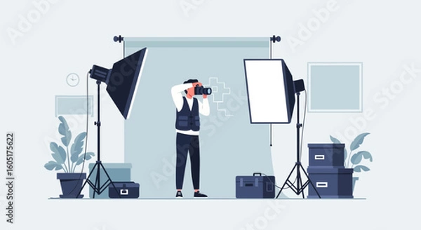 Fototapeta Photographer Capturing Images In a Modern Studio With Professional Lighting