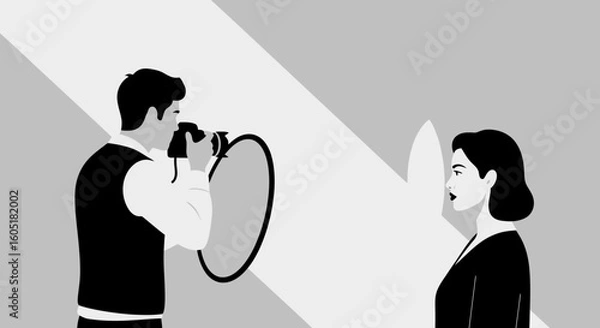 Fototapeta Photography Session In Studio With Model And Photographer Minimalist Style