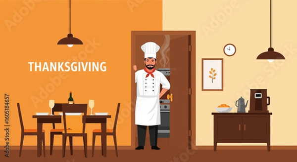 Fototapeta Thanksgiving Dinner Preparation With The Chef In A Cozy Restaurant Kitchen