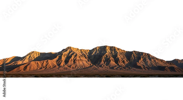 Fototapeta A panoramic desert mountain range at golden hour sunrise or sunset. Isolated on transparent background, png