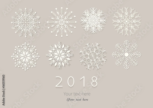 Fototapeta Happy New Year 2018 card with paper snowflakes. Applique background. Vector illustration.  EPS10.