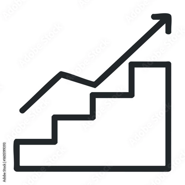Fototapeta Simple black outline of an ascending arrow on a staircase. Vector illustration