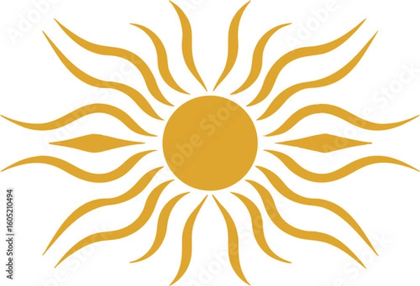 Obraz Stylized golden sun with radiating wavy rays on yellow solar