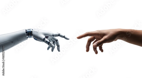 Fototapeta Robot and human hands about to touch, a modern Creation of Adam concept. Isolated on transparent background, png