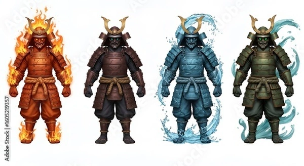 Fototapeta Four elemental samurai figures