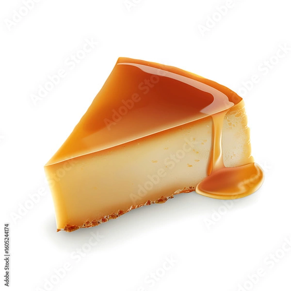 Obraz Slice of Caramel-Topped Cheesecake with Drizzled Sauce