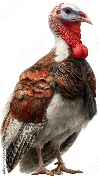 Fototapeta Beautifully detailed portrait of a domestic turkey showcasing vibrant feathers and unique features in a natural setting