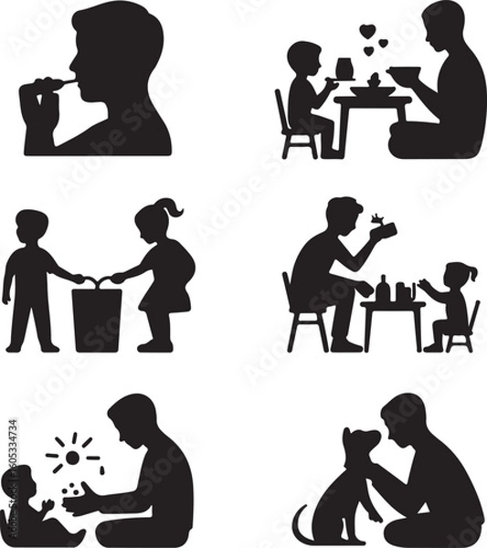 Obraz People engaging in daily activities and caring for pets child adult