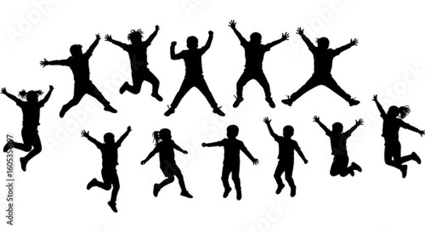 Fototapeta Energetic Children Jumping and Playing Together in Silhouette Style silhouette