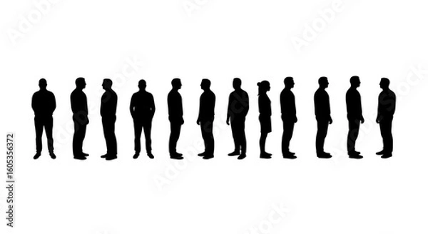 Fototapeta Diverse Group of People Standing in a Row Silhouette