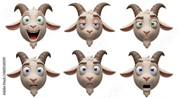 Fototapeta Cartoon goat heads with various expressions
