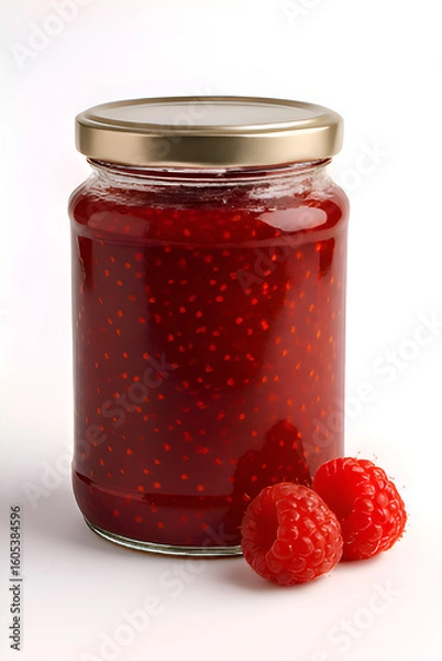 Obraz Jar of delicious raspberry jam with fresh raspberries