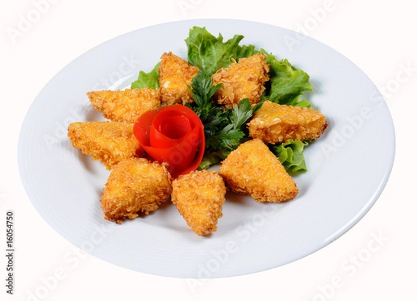 Obraz Appetizing fried chicken nuggets with tomatoes