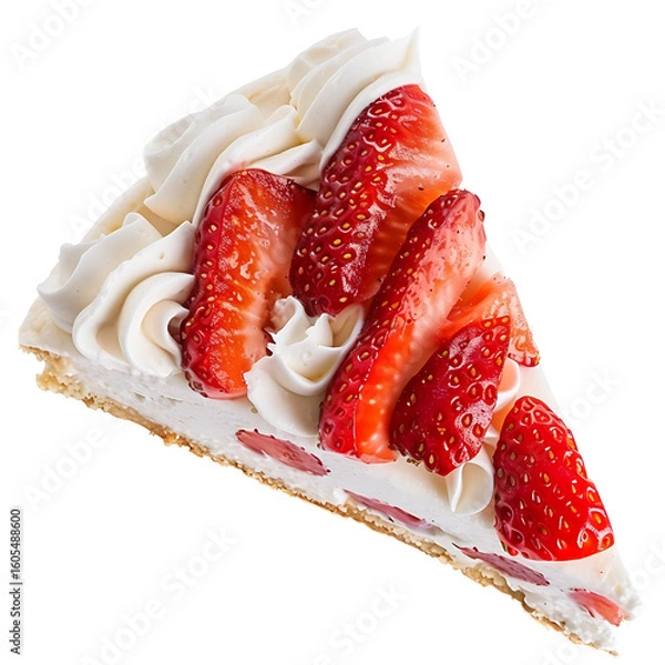 Fototapeta Slice of Strawberry Cream Pie with Fresh Berries and Whipped Topping