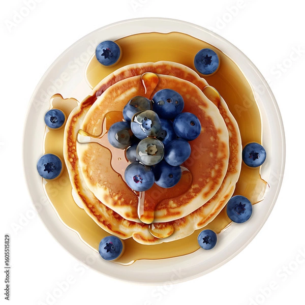 Fototapeta Stack of Pancakes Topped with Blueberries and Syrup
