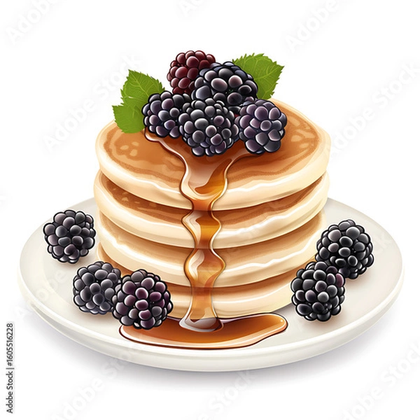 Fototapeta Stack of Pancakes Topped with Blackberries and Syrup