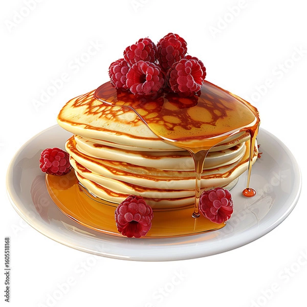 Fototapeta Stack of Pancakes Topped with Raspberries and Syrup