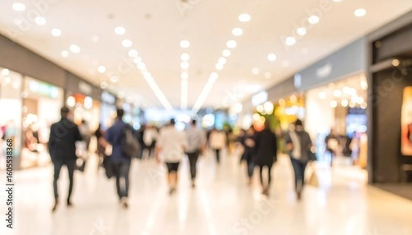 Fototapeta Blurred view of shoppers in a mall
