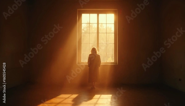 Obraz Warm Melancholy in Golden Hour Light — Minimalist Emotional Interior Scene