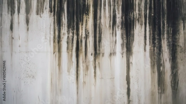 Obraz Distressed white wall featuring dark water stains creating an abstract effect