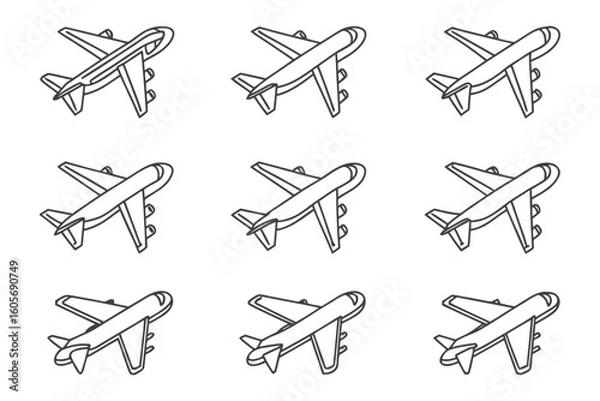 Fototapeta Fleet of Aeroplanes: A fleet of simplified aeroplanes in an illustrative monochrome, embodies the spirit of travel, flight and exploration with the timeless elegance of graphic design.