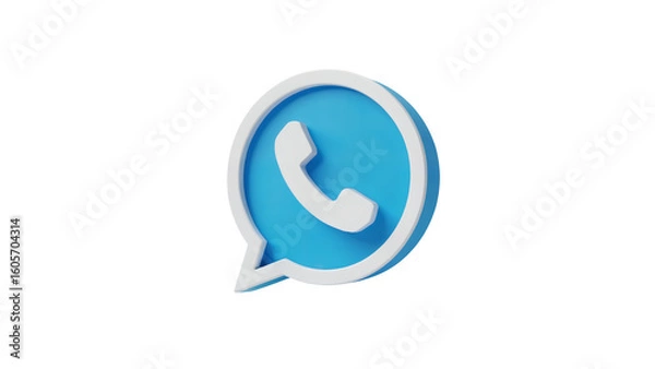 Fototapeta Vibrant blue and white 3D chat bubble icon with phone receiver, perfect for communication apps