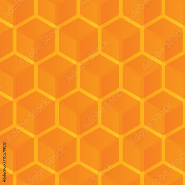 Obraz Yellow, orange beehive background. Honeycomb, bees hive cells pattern. Bee honey shapes. Vector geometric seamless texture symbol. Hexagon, hexagonal raster, mosaic cell sign or icon. Gradation color.