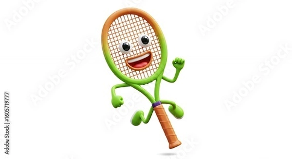 Fototapeta Cartoon tennis racket character running